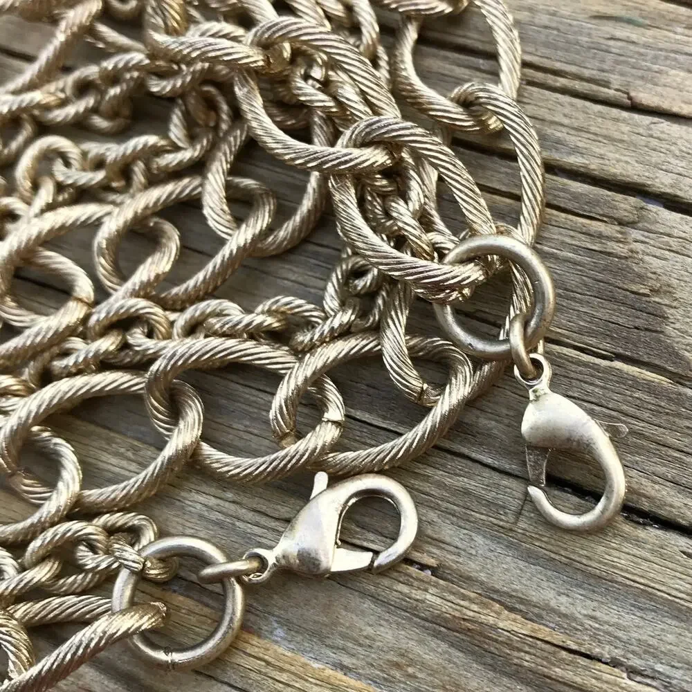 Textured double strand gold-tone oval link layer necklace - large links